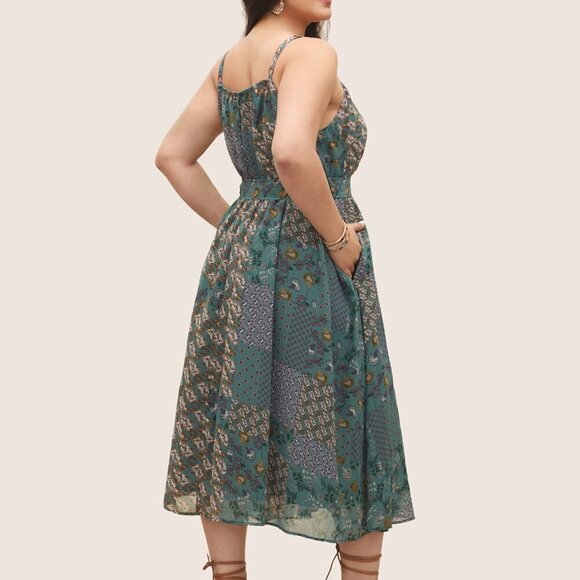 BloomChic Plus Size XL Chiffon Boho Print Wrap Belted Cami Dress us14-16 - Picture 2 of 6